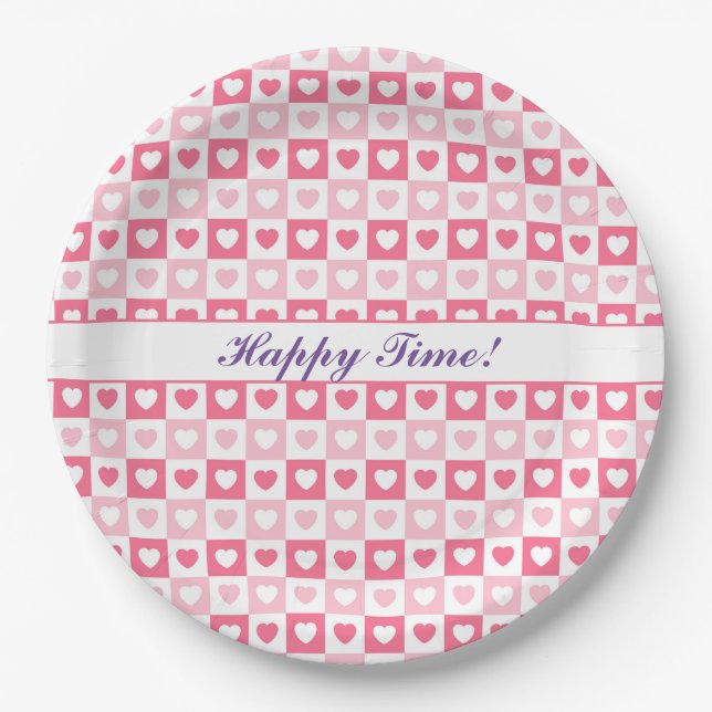 Plato De Papel Colección de amor del corazón moderno rosa (Anverso)
