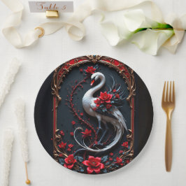 Plato De Papel Colección de Boda del Elegante Cisne Blanco
