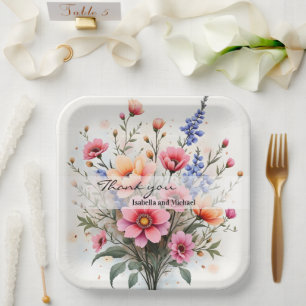 Plato De Papel Colección de lujo moderna y hermosa de flores silv