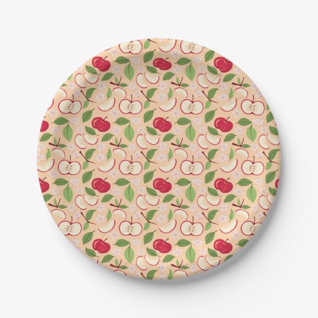 Plato De Papel Colección de patrones de cesta de frutas - manzana (Anverso)