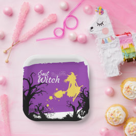 Plato De Papel Colección de sellos de Halloween "Bruja malvada"