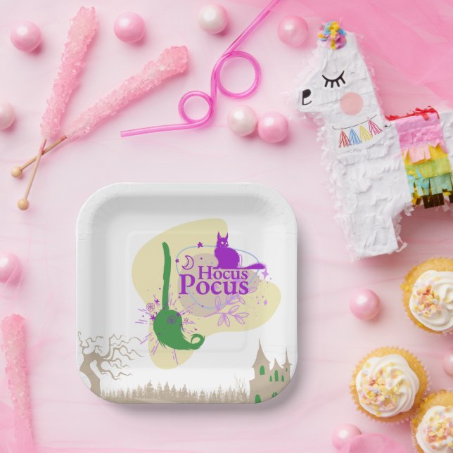 Plato De Papel Colección de sellos de Halloween "Hocus Pocus" (Fiesta)