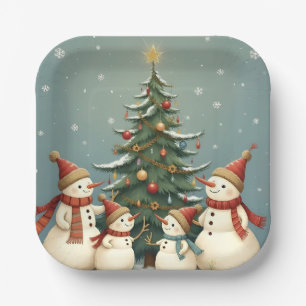 Plato De Papel Colección festiva de Navidades familiares de Snowm