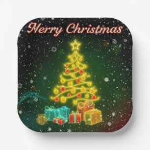 Plato De Papel Colección navideña neón de moda para navidades