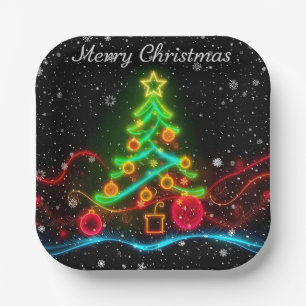 Plato De Papel Colección Neon Holiday para Navidades modernos
