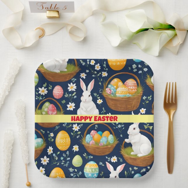 Plato De Papel Colección popular Bunny Happy Easter (Boda)