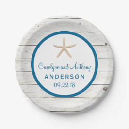 Plato De Papel Colección Starfish Whitewashed Wood Beach Wedding
