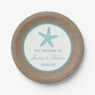 Plato De Papel Colección Turquoise Starfish Burlap Beach Wedding