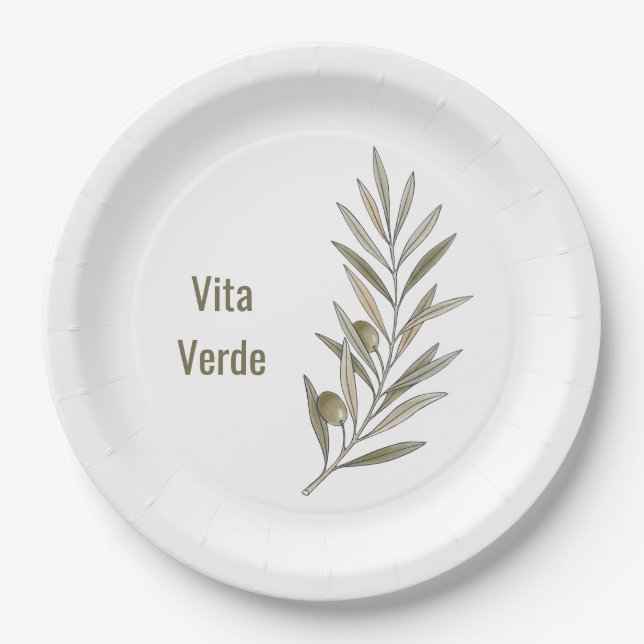 Plato De Papel Colección Vita Verde Blanco (Anverso)