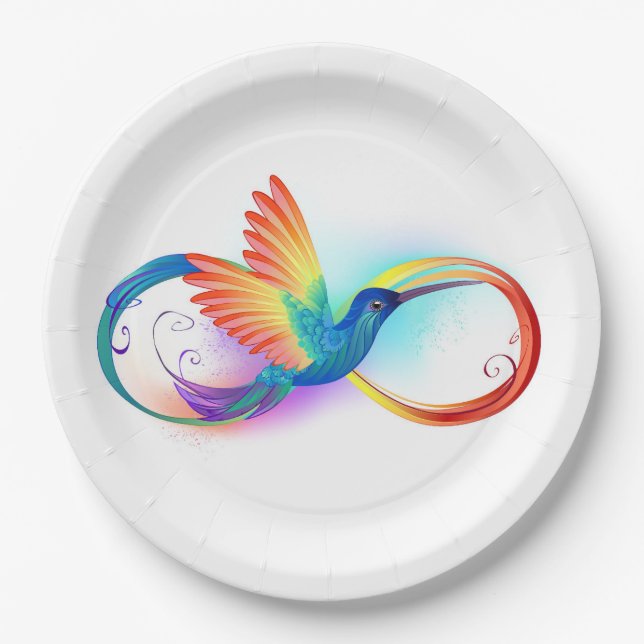 Plato De Papel Colibrí arcoiris con símbolo Infinity (Anverso)