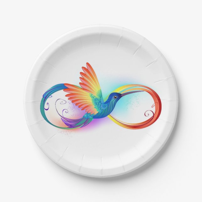 Plato De Papel Colibrí arcoiris con símbolo Infinity (Anverso)