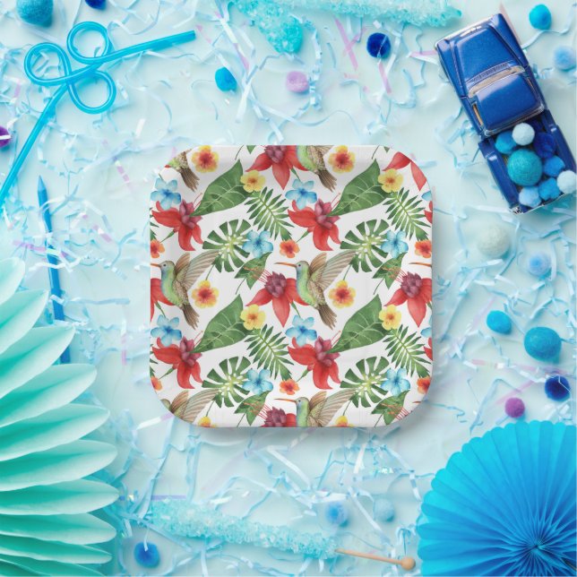 Plato De Papel Colibrí tropical (Fiesta)