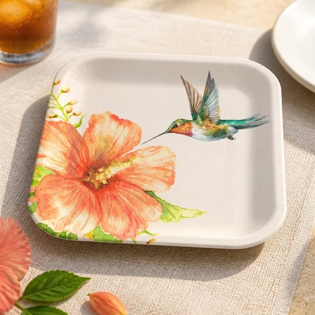 Plato De Papel Colibrí y Flor de Hibisco  (Subido por el creador)