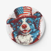 Colie fronteriza con un gorra de bandera estadouni