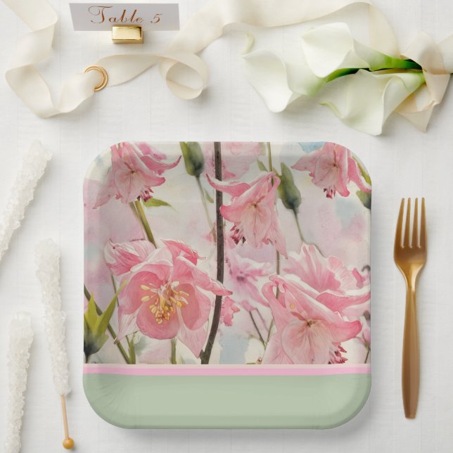 Plato De Papel Colina rosa de bonito - Placa de papel (Boda)