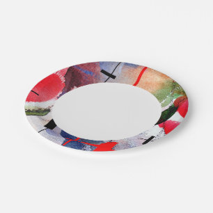 Plato De Papel collage de arte abstracto, medios mixtos y acuarel