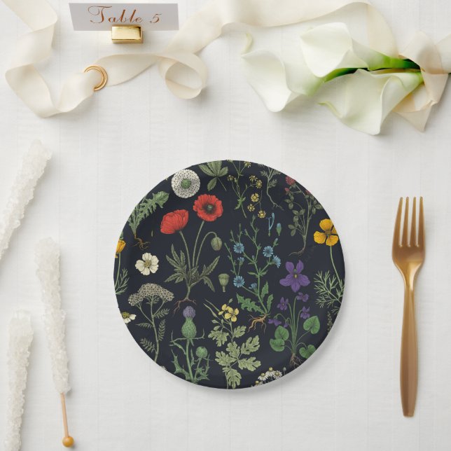 Plato De Papel Collage de flores silvestres (Boda)