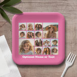 Plato De Papel Collage de fotos de Instagram - Hasta 14 fotos Ros<br><div class="desc">Un diseño de fondo colorido. Utiliza hasta catorce fotos cuadradas para crear un regalo único y personal. Si necesita ajustar las imágenes,  haga clic en la herramienta personalizar para realizar cambios.</div>