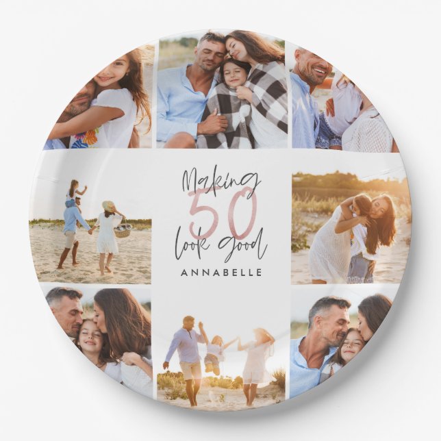 Plato De Papel collage de fotos de purpurinas de niñas blancas de (Anverso)