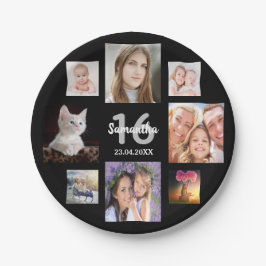 Plato De Papel Collage de fotos de Sweet 16 Black