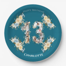 Plato De Papel Collage de fotos verde azulado 13.ª flor amarilla