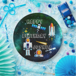 Plato De Papel Collage de un astronauta divertido Cumpleaños pers