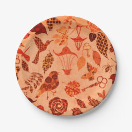 Plato De Papel Collage del jardín de otoño rústico naranja de la 