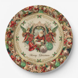 Plato De Papel Collage navideño victoriano vibrante