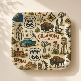 Plato De Papel Collage Occidental Antiguo de la Ruta 66 de Oklaho