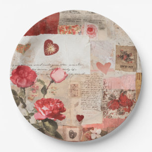 Plato De Papel Collage Romántico Vintage de Rosas (3)