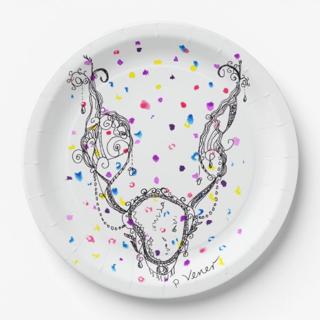 Plato De Papel Collar de fantasía con puntos coloridos (Anverso)