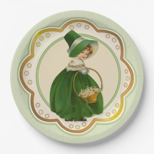 Plato De Papel Colleen irlandesa y cesta (Anverso)