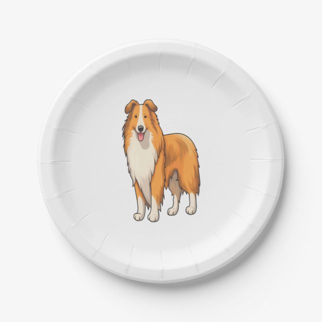 Plato De Papel Collie Áspero de Dibujos Animados Feliz (Anverso)