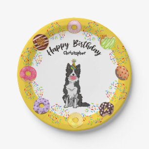 Plato De Papel Collie fronterizo no usa placa de papel de cumplea