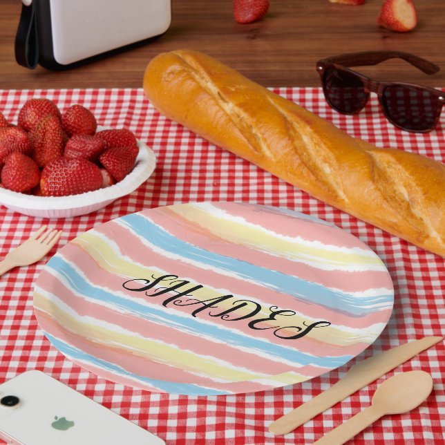 Plato De Papel Color amarillo rosa rosa azul acuático (Picnic)