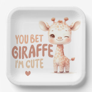 PLATO DE PAPEL COLOR DE AGUA ADORABLE TAN BABY GIRAFFE