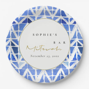 PLATO DE PAPEL COLOR DE AGUA AZUL INDIGO CHEVRON BAR MITZVAH