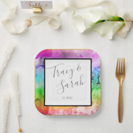 Plato De Papel Color de agua de la tinta del alcohol del arcoiris