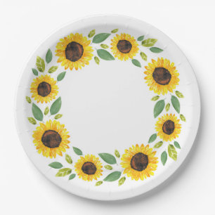 Plato De Papel Color de agua pintado a mano Correa de girasol