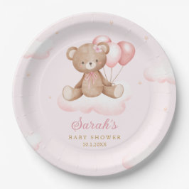 Plato De Papel color de agua rosa Boho Teddy Bear Chica Baby Show