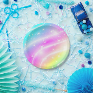 Plato De Papel Color del arcoiris del Pastel de unicornio