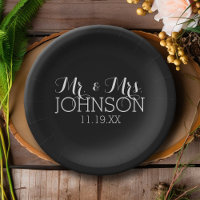 Color sólido negro Mr. y Mrs Wedding Favors