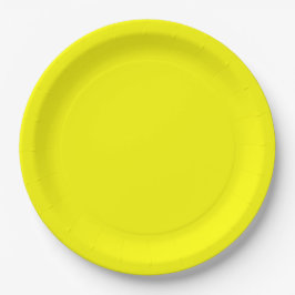 Plato De Papel Color sólido neón amarillo | Clásica