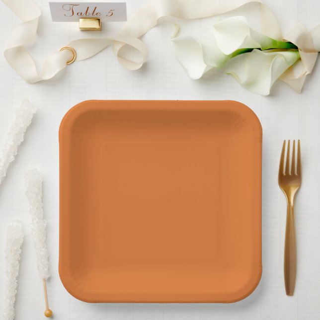Plato De Papel Color sólido retro moderno Naranja (Boda)
