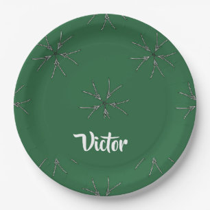 Plato De Papel Color verde de nombre personalizado
