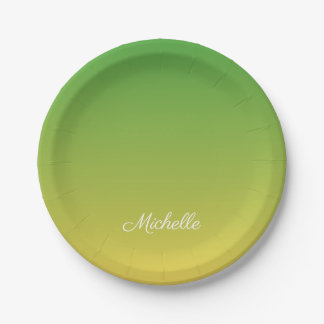 Plato De Papel Color verde y amarillo oscuro personalizado