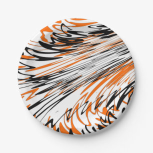 Plato De Papel Colores bengalíes Naranja y líneas negras