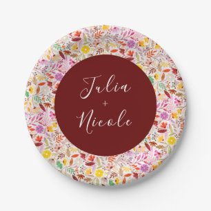 Plato De Papel Colores de agua vibrantes Boda de las flores de tu
