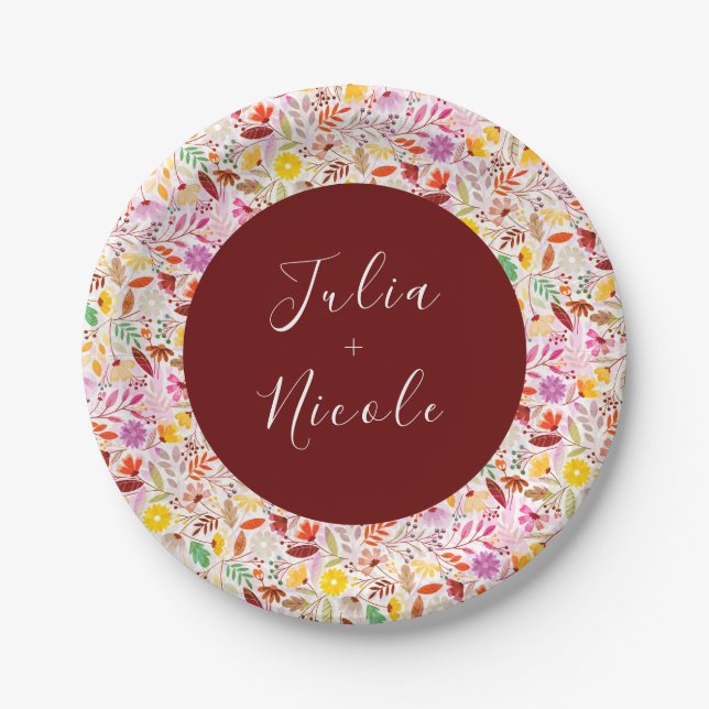 Plato De Papel Colores de agua vibrantes Boda de las flores de tu (Anverso)