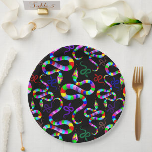 Plato De Papel Colores de arcoiris psicodélicos de serpiente
